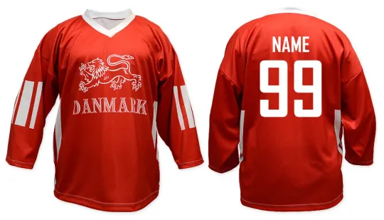 Discover Team Denmark RED Ice Hockey Jersey Custom Name and Number