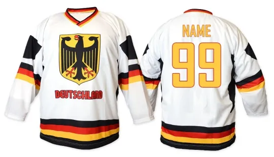 Discover Team Germany Deutschland White Ice Hockey Jersey Custom Name and Number