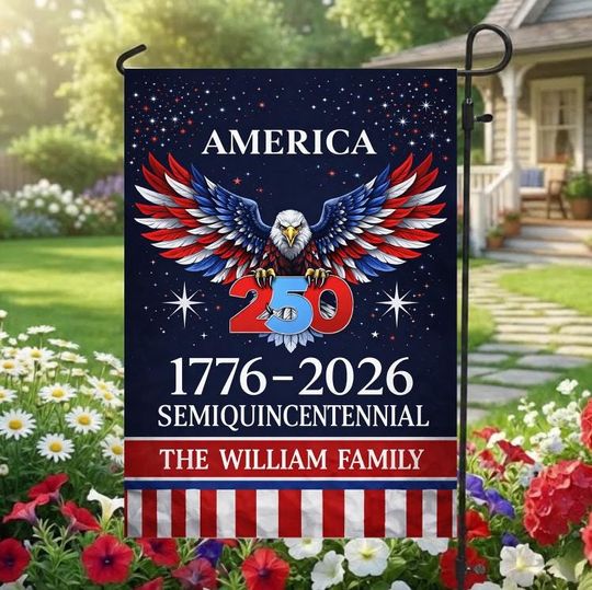 Discover Personalized America 250th Anniversary Garden Flag, 1776-2026 Custom Family Name House Flag, Semiquincentennial Patriotic Eagle Banner Decor