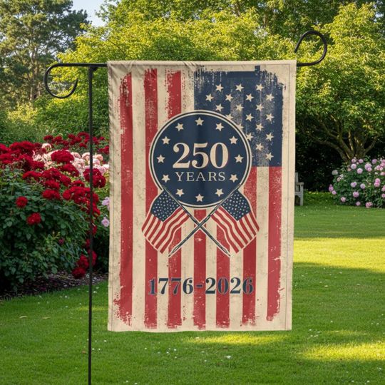 Discover USA 250th Anniversary Garden Flag, America Semiquincentennial Yard Banner, 1776-2026 Patriotic Celebration Decor, Vintage American Flag