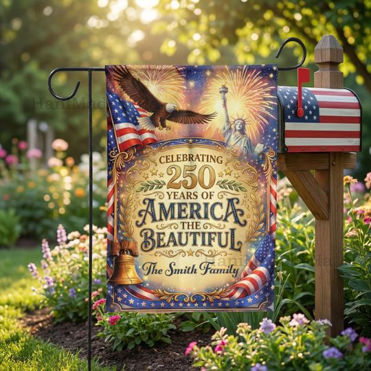Personalized Family Name America 250th Semiquincentennial Garden Flag,Liberty Yard Decor,250 Years of Freedom, USA History Gift 1776-2026