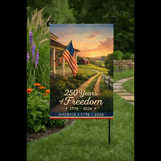 Discover 250 Years of Freedom Garden Flag, America 250th Anniversary Yard Decor, Patriotic Countryside Sunset Banner, Semiquincentennial 1776-2026