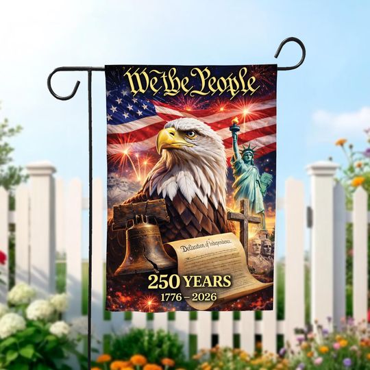 Discover 250 Years America Garden Flag, 250th Anniversary USA Patriotic Banner Double-Sided with Eagles/Statue Of Liberty  1776-2026 Commemorative