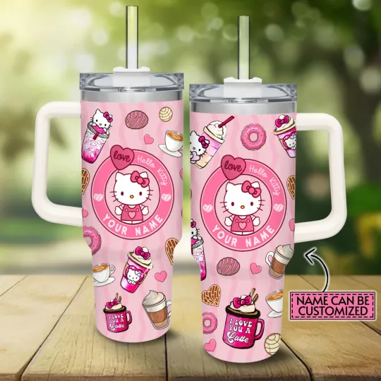 Discover Cute Kawaii Bow Cat Cartoon Insulated Tumbler Handle Insulated 20oz 30oz 40oz