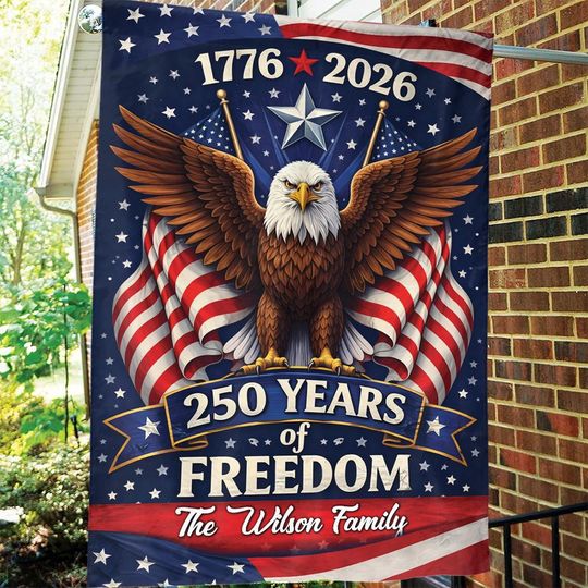 Discover 250th Anniversary Garden Flag, Eagle Patriotic 1776-2026 House Flag, Customize Family Name Flag Banner, 250 American Freedom 4th July Decor