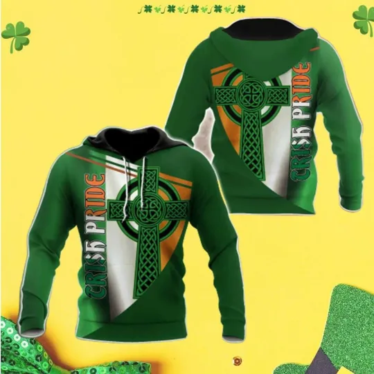 Irish St. Patrick's Day Celtic Cross 3D Hoodie, St Patrick's Day Shirt