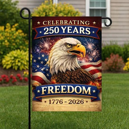 Discover Celebrating 250 Years Freedom Garden Flag, America 250th Anniversary Yard Decor, Bald Eagle Patriotic July 4th Banner, 1776-2026 USA Gift