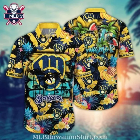 Discover Summer Night Palm Milwaukee Baseball Team Brewerss Hawaiian Shirt