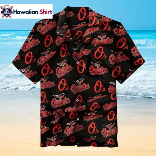 Discover Red Logo Baltimore Baseball Team Orioless Hawaiian Shirt Black
