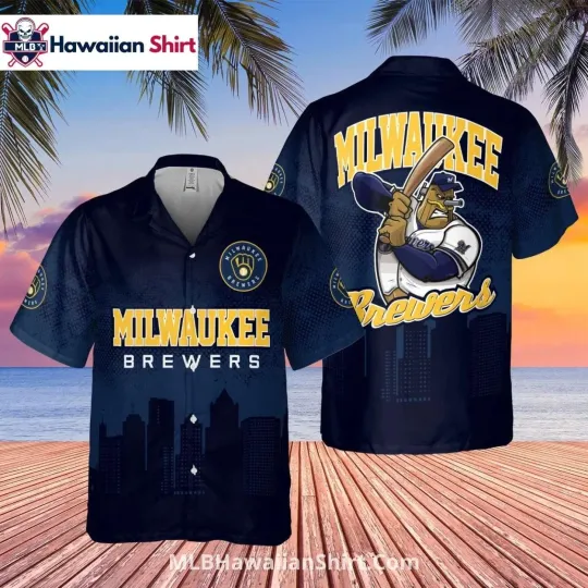 Discover City Skyline Milwaukee Baseball Team Brewerss Aloha Shirt With Batter
