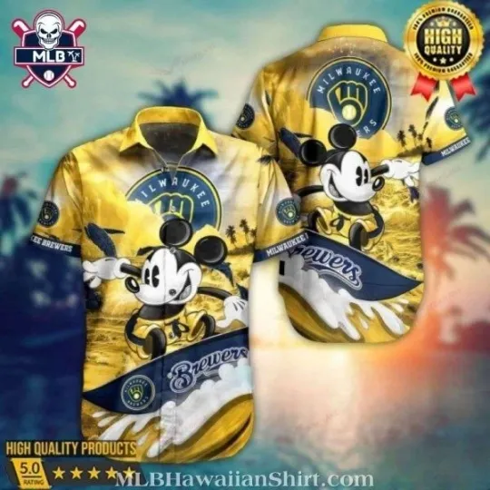 Discover Milwaukee Baseball Team Brewerss Tropical Hawaiian Shirt Featuring Mickey Surfin