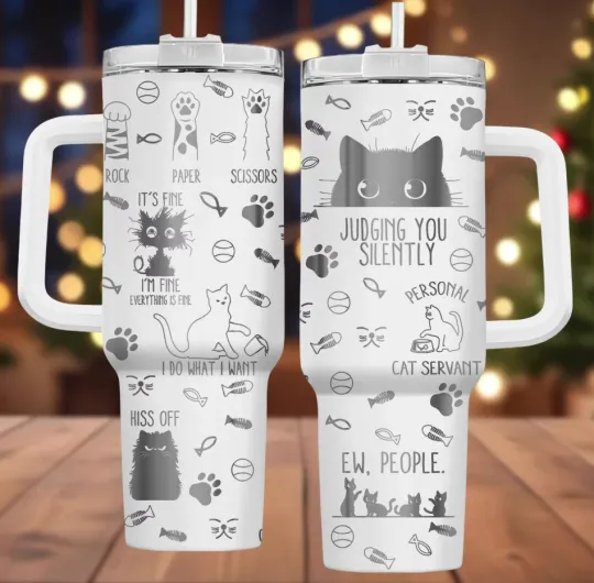 Discover Funny Cat Mama 40oz Tumbler - Personalized Cat Servant Gift Mug