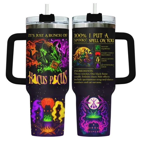 Discover Hocus Tumbler 40oz with Handle and Straw – Funny Halloween Witches Cup – Stai...
