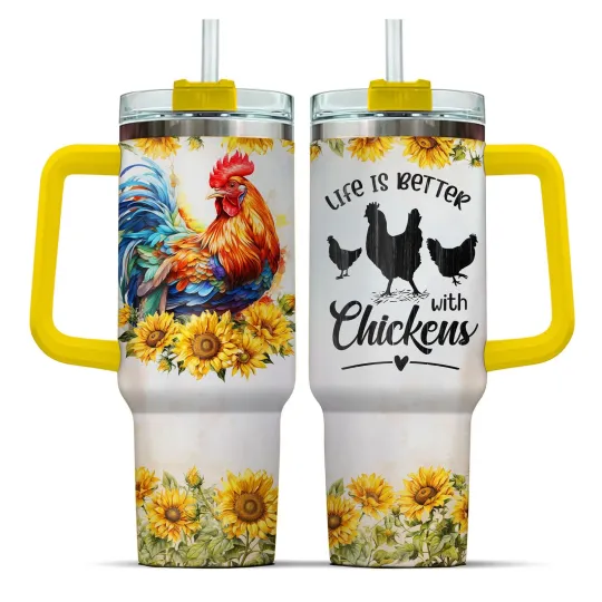 Discover Chicken Life Better Sunflower, Cups Handle Swig Tumblers Yellow Women Spring ...