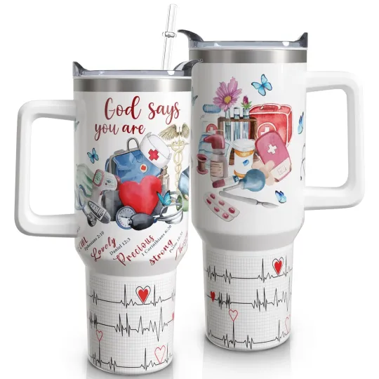 Discover Nurse Tumbler 40 oz Tumbler with Handle Christian Travel Coffee Mug Cup Stain...