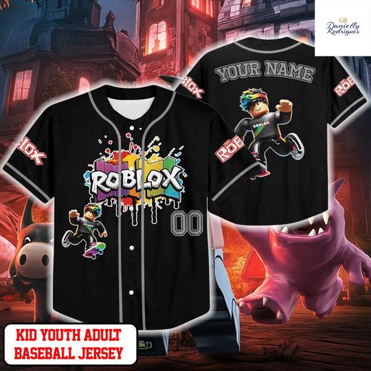 Roblox Baseball Jersey Shirt, Custom Name Gaming Jersey, Kids Youth Adult Roblox Shirt