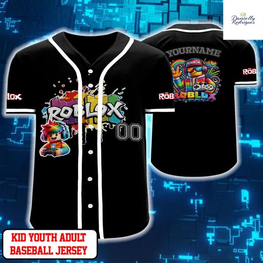 Roblox Rainbow Gamer Baseball Jersey, Personalized Name Number Button Up Shirt
