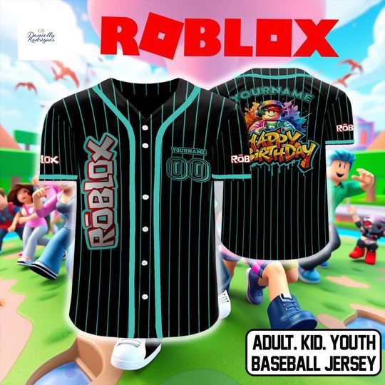 Roblox Birthday Baseball Jersey, Custom Name Number Jersey, Roblox Shirt