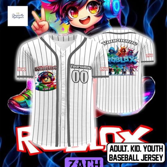 Roblox White Pinstripe Baseball Jersey, Custom Name Number Shirt