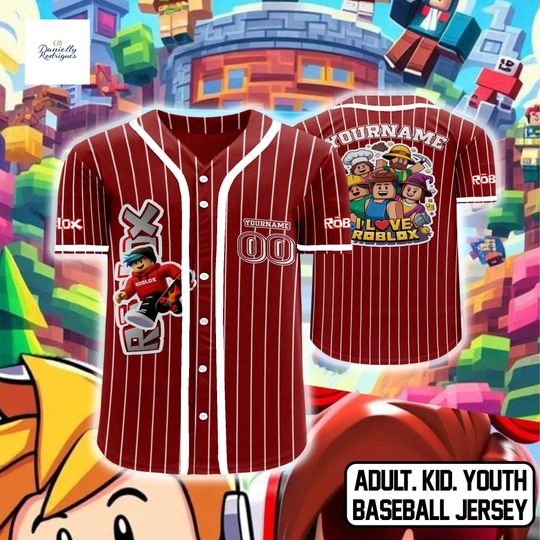 Roblox Red Baseball Jersey, Personalized Name Number Shirt