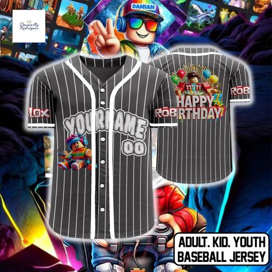Roblox Birthday Baseball Jersey, Custom Name Number Shirt, Kids Youth Adult Roblox Party Outfit