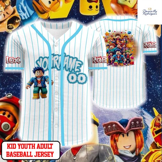 Roblox Pinstripe Baseball Jersey Shirt, Custom Name Number Gamer Jersey