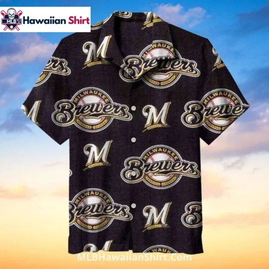 Discover Classic Logo Repeat Milwaukee Baseball Team Brewerss Aloha Shirt Black