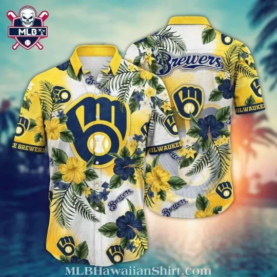 Discover Game Day – Milwaukee Baseball Team Brewerss Floral Aloha Shirt