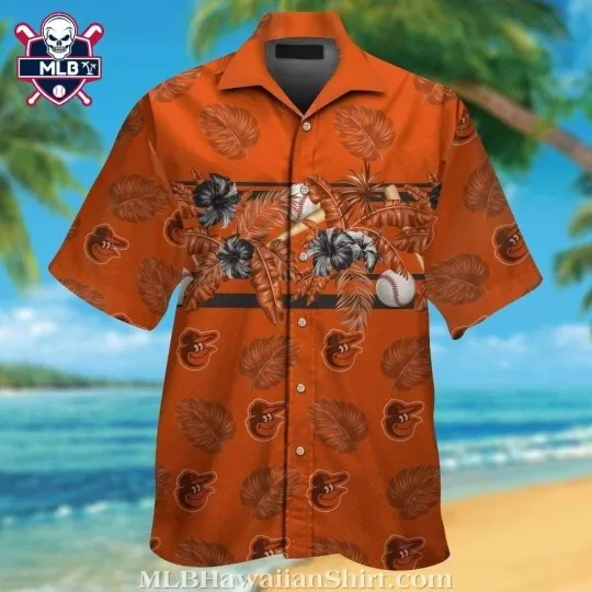 Discover Baltimore Baseball Team Orioless Baseball And Tropical Foliage Hawaiian Shirt
