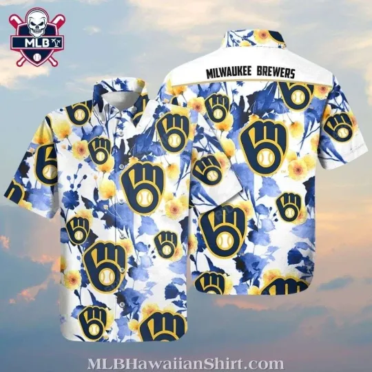 Blooming Blue – Milwaukee Baseball Team Brewerss Floral Hawaiian Shirt