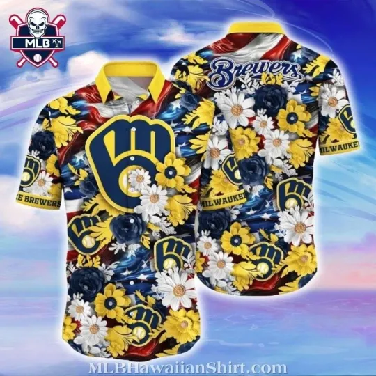 Discover Floral Night – Navy And Yellow Milwaukee Baseball Team Brewerss Hawaiian Shirt
