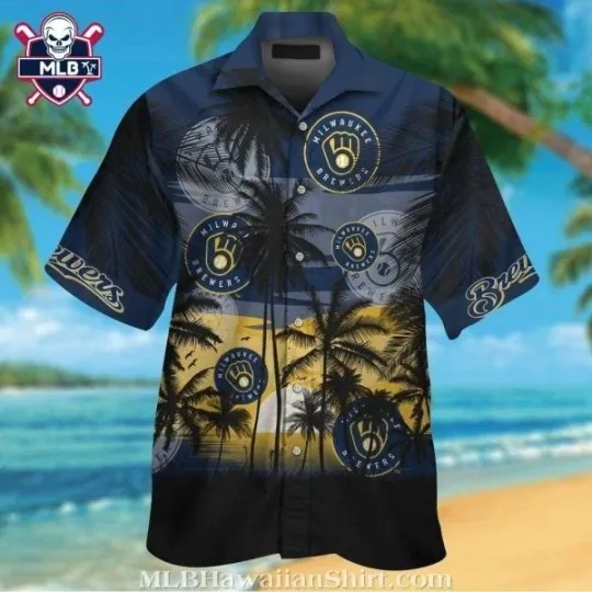 Discover Milwaukee Baseball Team Brewerss Sunset Palms Themed Hawaiian Shirt