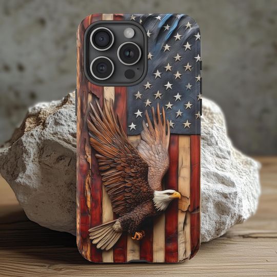 Discover Patriotic American Flag with Eagle Phone Case, Patritism 3D Illusion, iPhone Pro Max Plus 16 15, Samsung Galaxy Ultra S25 , Google Pixel 9 8