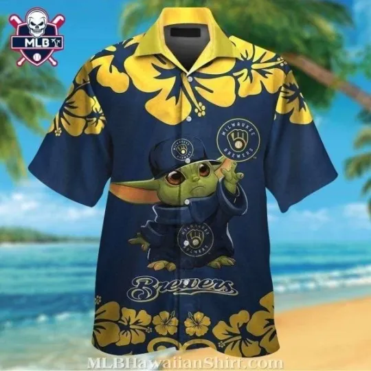 Discover Hawaiian Milwaukee Baseball Team Brewerss Shirt Featuring Baby Yoda And Hibiscus