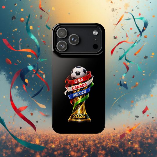World Cup 2026 Phone Case, USA Canada Mexico Soccer Trophy Design, Football Fan Phone Cover, Sports Gift Case