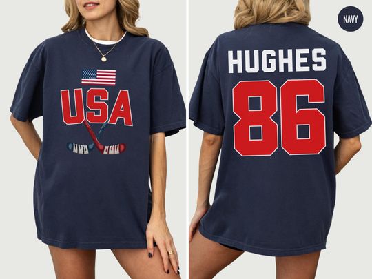 Discover Comfort Colors Jack Hughes USA Hockey Shirt, American Hockey T-Shirt, Jack Hughes Shirt, American Hockey Pride Tee, Jack Hughes 86 T-Shirt