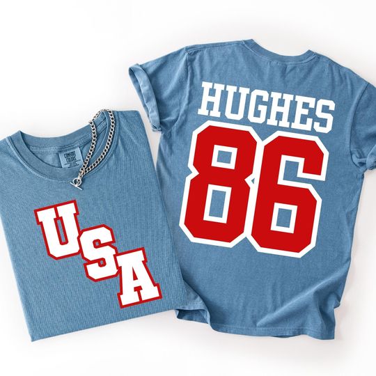 Discover Comfort Colors Jack Hughes Usa Gold Hockey T-Shirt, Hockey Fan Tee, Team USA Inspired Graphic, American Hockey Pride Gift