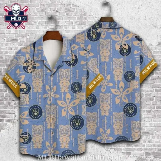 Discover Sky Blue Patterns – Milwaukee Baseball Team Brewerss Soft Toned Aloha Shirt