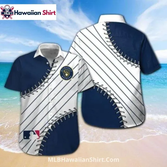 Discover Baseball Stitch Pattern Milwaukee Baseball Team Brewerss Hawaiian Shirt White Na