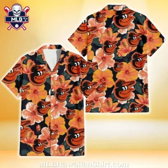 Discover Baltimore Baseball Team Orioless Bright Orange Hibiscus Hawaiian Shirt
