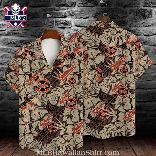 Discover Baltimore Baseball Team Orioless Classic Beige Floral Emblem Hawaiian Shirt