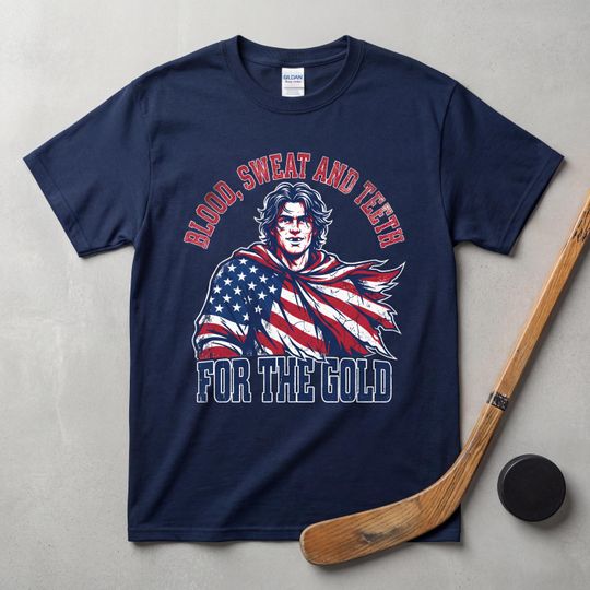 Discover Jack Hughes Bloody Shirt, Blood Sweat and Teeth for the Gold USA Hockey Tee, Olympic Golden Goal T-Shirt