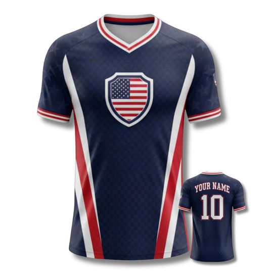 Discover USA Patriotic Soccer Jersey Red White Blue V Neck Football