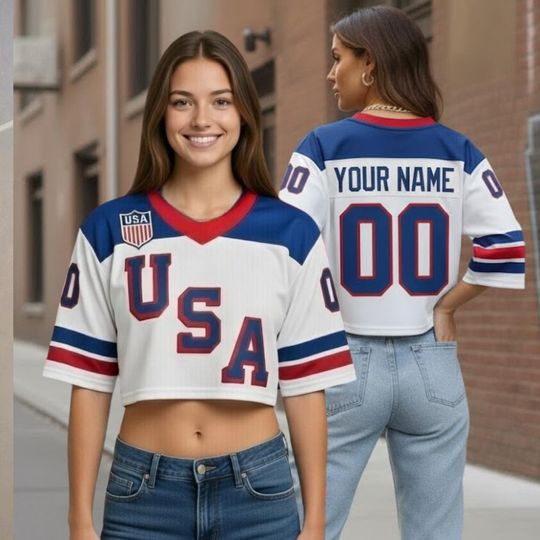 Discover Custom USA Patriotic Hockey Crop Top Football Jersey, Hockey Jersey, Team USA inspired Shirt