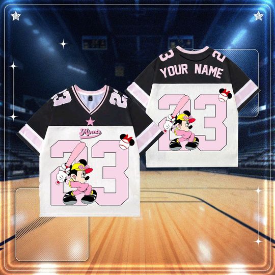 Discover Minnie Mouse football Jersey Custom Name Number, Pink Disney Sports Jersey, Personalized Minnie Shirt for Women