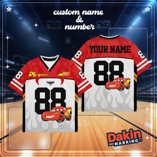 Discover Cars Inspired Custom Football Jersey, Personalized Name Number Racing Cartoon Sports Shirt Gift