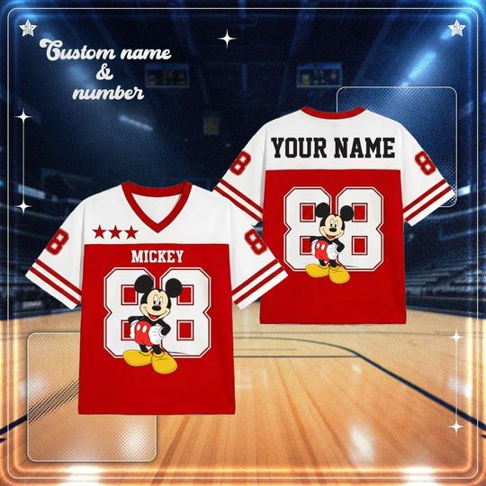 Discover Mickey Mouse Football Jersey Custom Name Number, Disney Mickey Baseball Style Shirt, Personalized Sports Jersey Gift