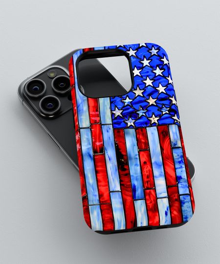 Discover Patriotic American Flag Stained Glass Phone Case | American Protection | Distressed USA Flag Design | Floral Gift | iPhone | Galaxy | Pixel