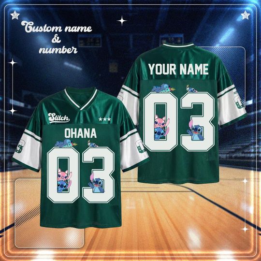 Discover Stitch Football Jersey Custom Name Number, Ohana Disney Jersey Shirt, Stitch Sports Jersey Gift for Fans