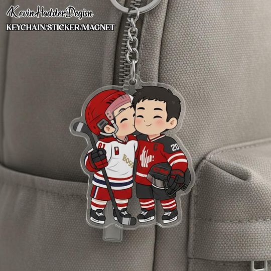 Hollanov Rival Hockey Romance Inspired Acrylic Keychains / Bag Charms, Team Ice Rivals Couple Keychain